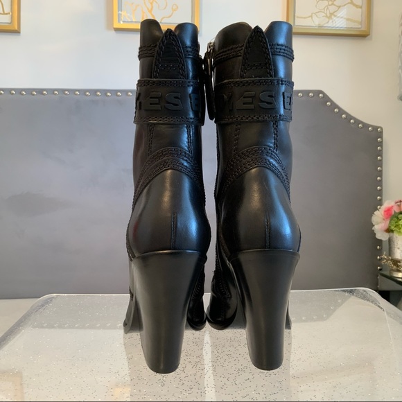 Diesel Flamingo Black leather wedge Boots 6 New - Picture 7 of 15
